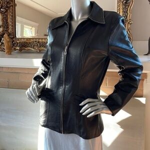 MUSEE Paris Black Lambs Leather Biker Jacket S